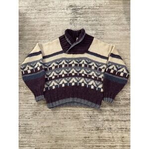 Samband of Iceland Wool Sweater Woman Size M Purple/Blue/White Cozy Outdoor